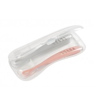 BEABA 1st stage 2 silicone spoon set, gray/pink